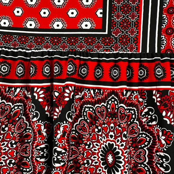 Cocomo Blouse Top Liquid Knit Patchwork Pattern Roll Tab Sleeve Relaxed Red 3X - Picture 8 of 11